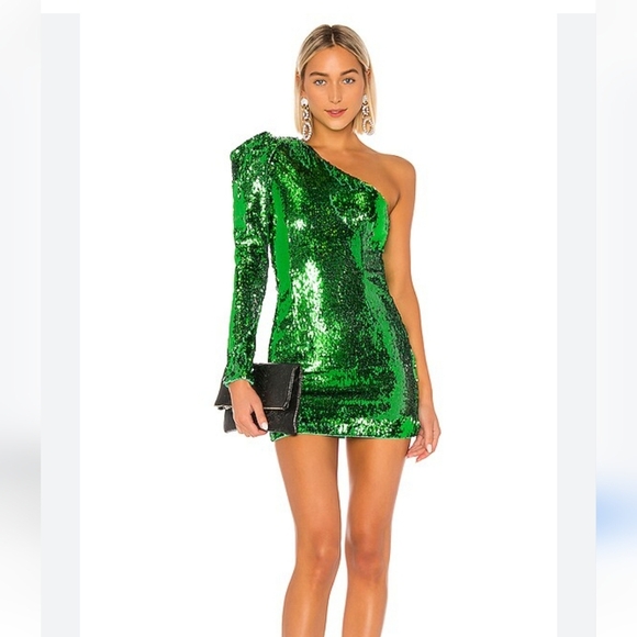 NBD Rihanna Sequin Mini Dress in Bright Green One Sboulder. Size Small - Picture 1 of 13